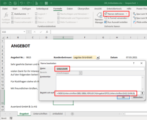 Zum Vergrößern bitte auf das Bild klicken Einen Namen definieren