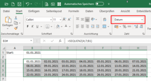 Zum Vergrößern bitte Bild anklicken Das Zahlenformat als Datum einstellen