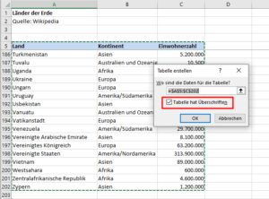 Zum Vergrößern bitte auf das Bild klicken Der Datenbereich wird automatisch erkannt