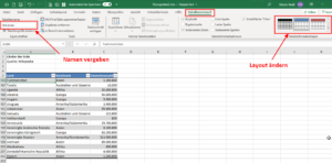 Zum Vergrößern bitte auf das Bild klicken Layout ändern, Tabellennamen vergeben