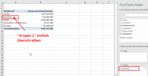 Zum Vergrößern bitte auf das Bild klicken Gruppe umbenennen, Zeilenbereich anpassen