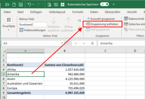 Zum Vergrößern bitte auf das Bild klicken Gruppierung wieder aufheben