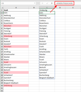 Zum Vergrößern bitte auf das Bild klicken Die Städteliste: Original und bereinigt.
