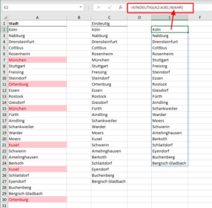 Zum Vergrößern bitte auf das Bild klicken Die EINDEUTIG-Funktion nur für einmalige Ergebnisse