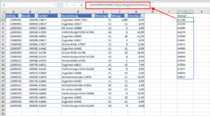 Zum Vergrößern bitte auf das Bild klicken Die sortierte eindeutige Artikelliste