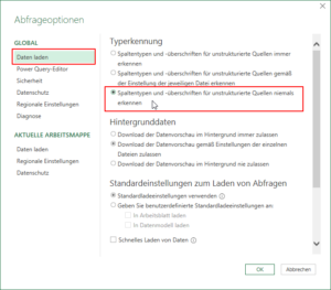 Datentyperkennung global abschalten