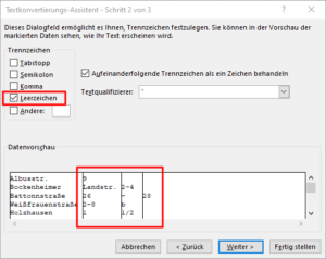 Zum Vergrößern bitte auf das Bild klicken Textkonvertierungs-Assistent, Schritt 2