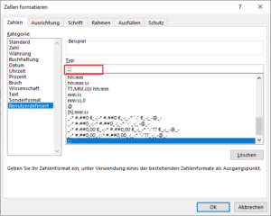 Zum Vergrößern bitte auf das Bild klicken Benutzerformat mit drei Semikolons