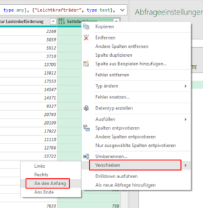 Markierte Spalte an den Anfang verschieben