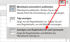 Zum Vergrößern bitte Bild anklicken Menüband dauerhaft einblenden