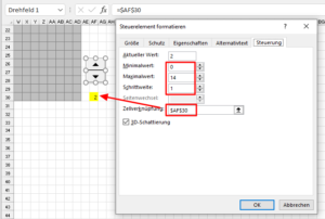 Zum Vergrößern bitte auf das Bild klicken Minimum, Maximum und Schrittweite ändern