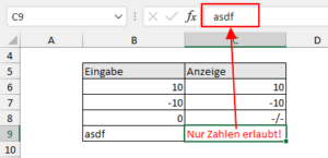 Ein Hinweis bei einer falschen Eingabe