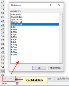 Ein Arbeitsblatt gezielt auswählen