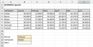 Die Ausgangslage: Umsatztabelle nach Verkäufer und Monat