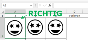 Zum Vergrößern bitte auf das Bild klicken Richtig: Nur die Zelle wurde ausgewählt