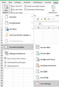 Zum Vergrößern bitte auf das Bild klicken Eine neue leere Abfrage erstellen