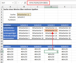 Zum Vergrößern bitte auf das Bild klicken Der gesuchte Mitarbeiter steht in Spalte 4