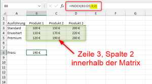 Zum Vergrößern bitte auf das Bild klicken Die INDEX-Funktion in der einfachen Variante
