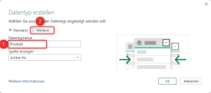 Zum Vergrößern bitte auf das Bild klicken Fenster "Datentyp erstellen"