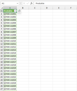 Zum Vergrößern bitte auf das Bild klicken Die Tabelle mit den neuen Datentyp