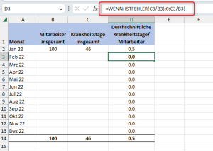 Zum Vergrößern bitte auf das Bild klicken Fehler abfangen mit WENN und ISTFEHLER