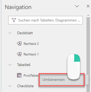 Zum Vergrößern bitte auf das Bild klicken Umbenennen einer Pivot-Tabelle per Rechtsklick