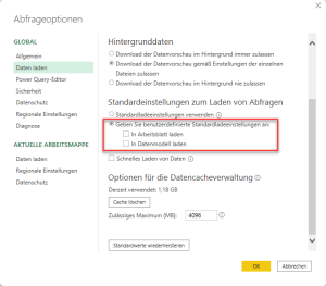 Zum Vergrößern bitte auf das Bild klicken Benutzerdefiniertes Standardladeverhalten setzen