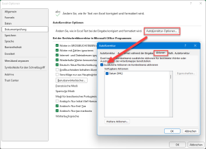 Zum Vergrößern bitte Bild anklicken Aktionen in den AutoKorrektur-Optionen aktivieren