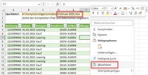 Anpassen der Datenquelle und aktualisieren
