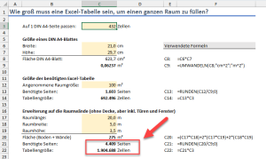 Zum Vergrößern bitte auf das Bild klicken Tabellengröße für Raum inklusive Wände