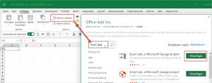 Zum Vergrößern bitte auf das Bild klicken Add-Ins abrufen: Excel Labs
