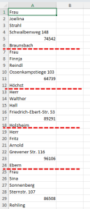 Zum Vergrößern bitte auf das Bild klicken Die sehr ungünstig aufgebaute Adressenliste