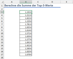 Zum Vergrößern bitte auf das Bild klicken Die Beispielliste mit 15 Werten