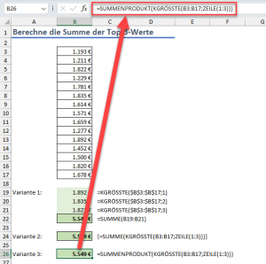 Zum Vergrößern bitte auf das Bild klicken Variante 3: SUMMENPRODUKT und KGRÖSSTE