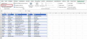 Zum Vergrößern bitte auf das Bild klicken Die formatierte Tabelle erhält den Namen tblAdressen