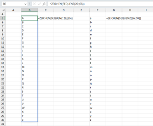 Zum Vergrößern bitte Bild anklicken Eine fortlaufende Buchstabenreihe erzeugen