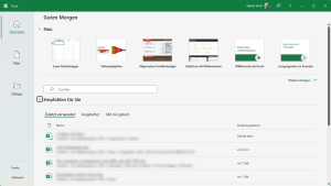 Zum Vergrößern bitte Bild anklicken Der Startbildschirm beim Öffnen von Excel