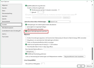Zum Vergrößern bitte auf das Bild klicken Excel-Optionen für diese Arbeitsmappe anpassen