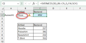 Zum Vergrößern bitte auf das Bild klicken Nicht vorhandene Werte führen zu einem #NV-Fehler