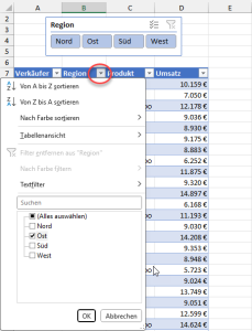Autofilter bleibt zwar möglich, Datenschnitt ist gesperrt