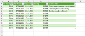 Importierte Tabelle wird um manuelle Kommentare ergänzt