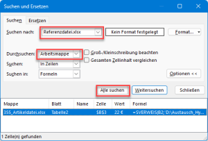 Verknüpfungen mit der Suchen-Funktion finden