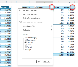 Zum Vergrößern bitte auf das Bild klicken Kein Filterdropdown auf dem Wertefeld