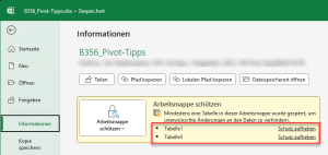 Zum Vergrößern bitte auf das Bild klicken Ursache: Arbeitsblätter mit aktiviertem Blattschutz
