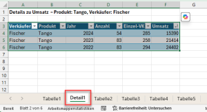 Zum Vergrößern bitte auf das Bild klicken Doppelklick auf einen Wert erzeugt ein neues Datenblatt (Drilldown)