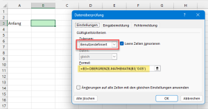Zum Vergrößern bitte auf das Bild klicken Datenprüfung für 5-Minuten-Eingaben