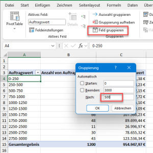 Gruppierung anpassen