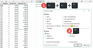 Zum Vergrößern bitte Bild anklicken Dialogfenster "Inhalte einfügen" per Tastenkombination aufrufen