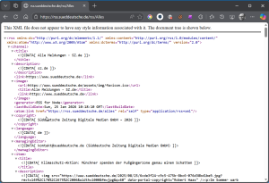 XML-Ausgabe eines RSS-Datenstroms