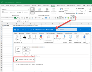 Die geöffnete Arbeitsmappe wird in eine neue E-Mail angehängt